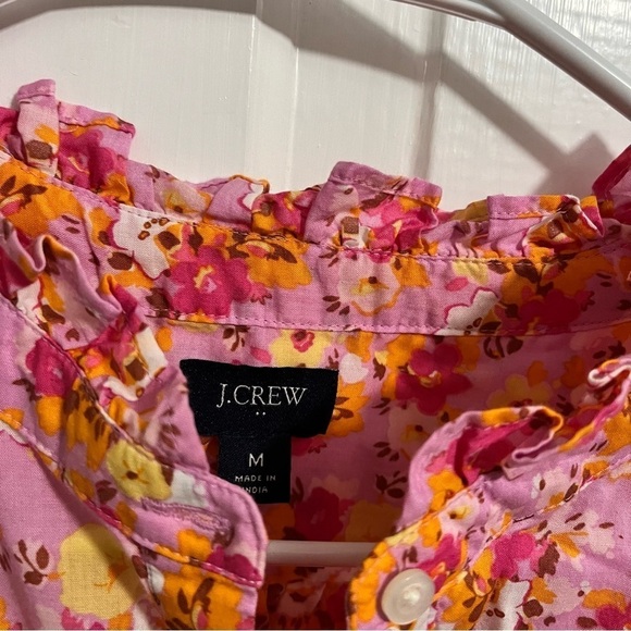 J. Crew Factory Floral Ruffleneck Shirt Long Sleeve Blouse Pink Orange Medium P2 - Picture 3 of 5